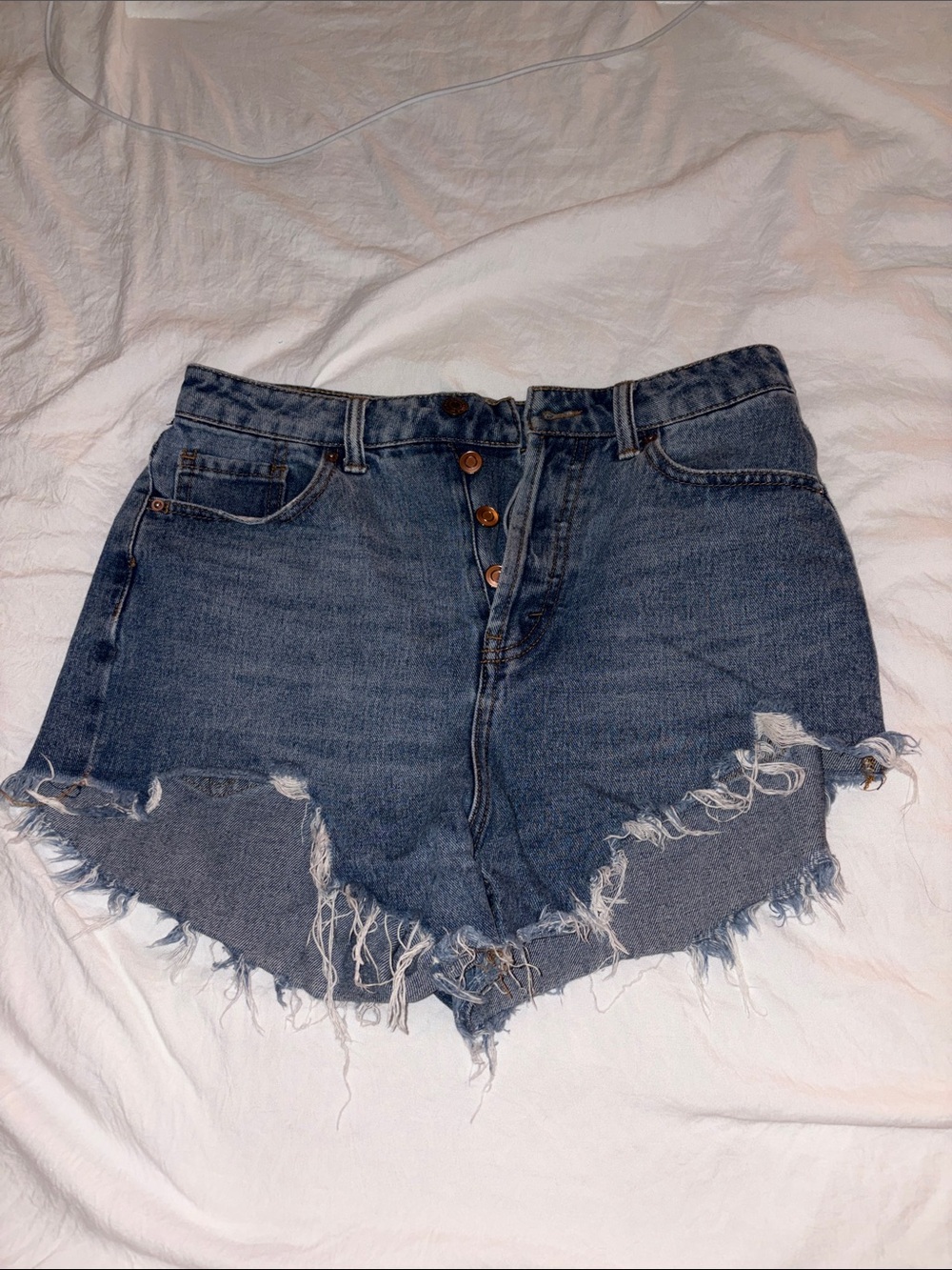 wild fable Dark Blue High-Rise Distressed Denim Shorts